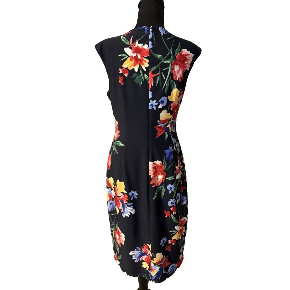 Vince Camuto Dress 14 Navy Blue Florals Stretch Sheath Washable NEW $148 - Picture 6 of 12